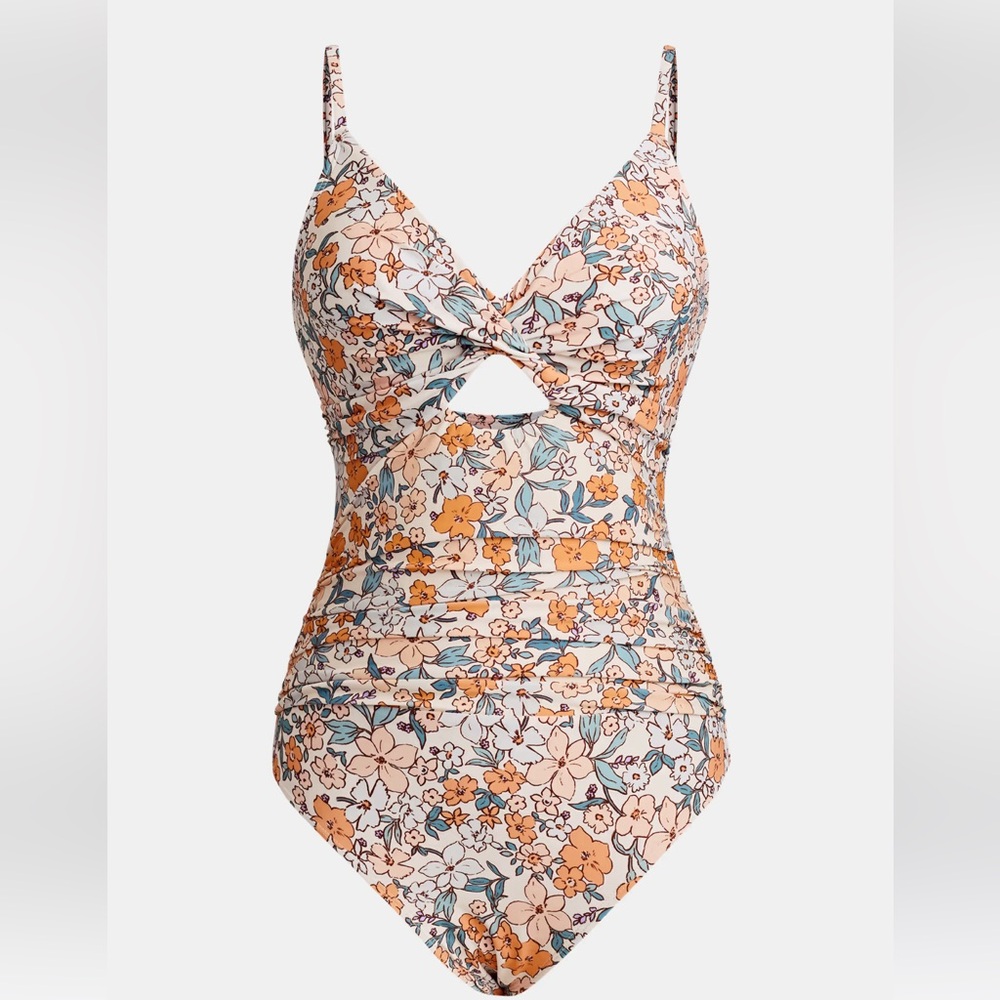 NWT Cupshe Yellow Ditsy Wrapped Cutout One Piece - Picture 4 of 8